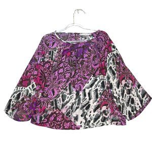 Peter Nygard Top Womens 10 Pink Black Long Sleeve Round Neck Floral Spots Print